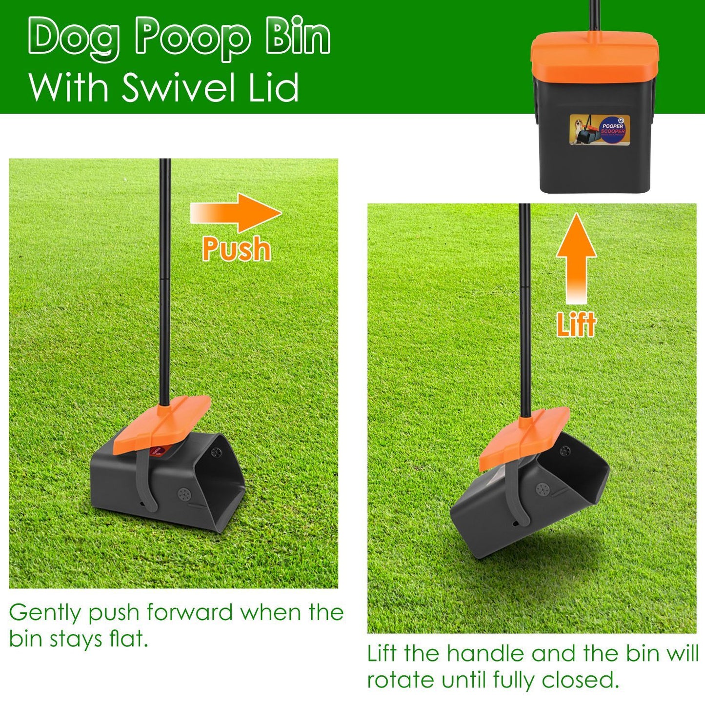 1Set Pooper Scooper Kit Dog Poop Rake & Swiveling Bin Poop Heavy Duty Pick Up Tool With Extra Long Handle 35 Waste Bags Dispenser
